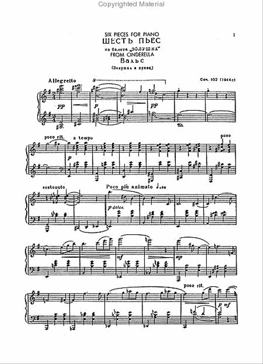 Six (6) Pieces From “Cinderella”, Op. 102 Six (6) Pieces From “Cinderella”, Op. 102 Piano Solo scores gallery preview page 2