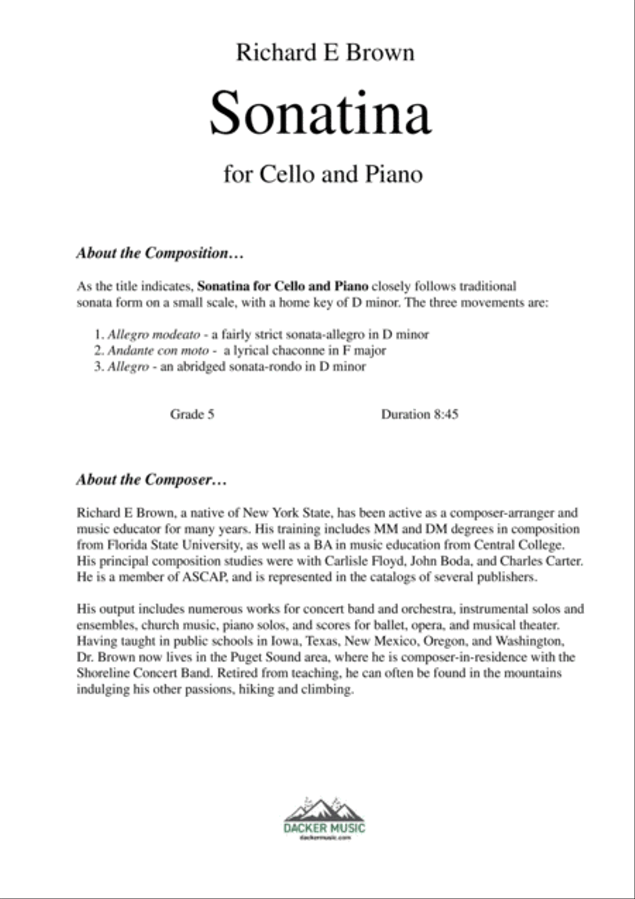 Sonatina for Cello and Piano Piano scores gallery preview page 2