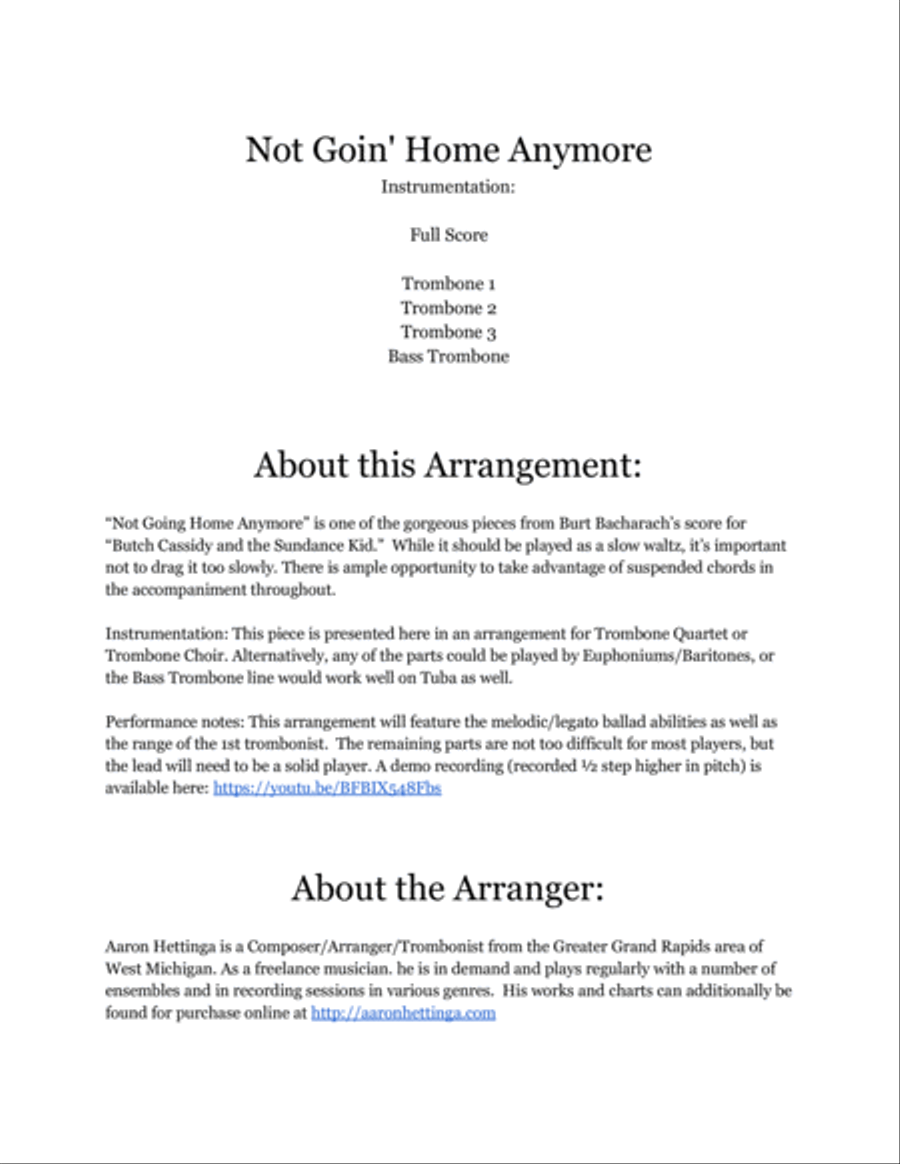 Not Goin' Home Anymore Brass Quartet scores gallery preview page 2
