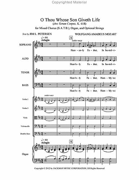 O Thou Whose Son Giveth Life (Ave Verum Corpus) - Strings Score & Parts