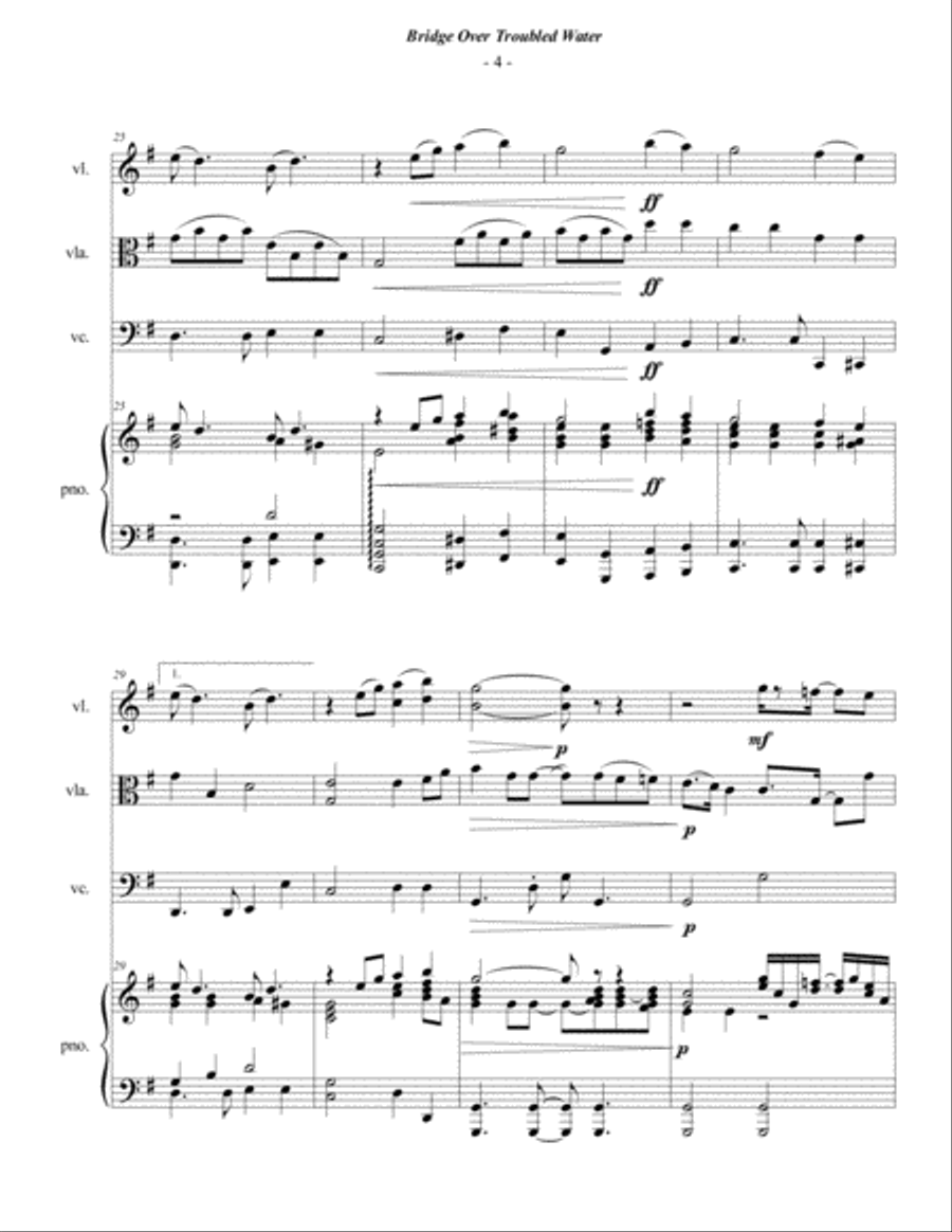 Bridge Over Troubled Water Piano Quartet scores gallery preview page 4