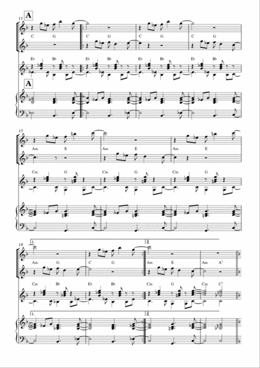 Melodious Instrumental Interlude 3'00 in F for 2 flutes, guitar and/or piano by Simon Peberdy Small Ensemble scores gallery preview page 3