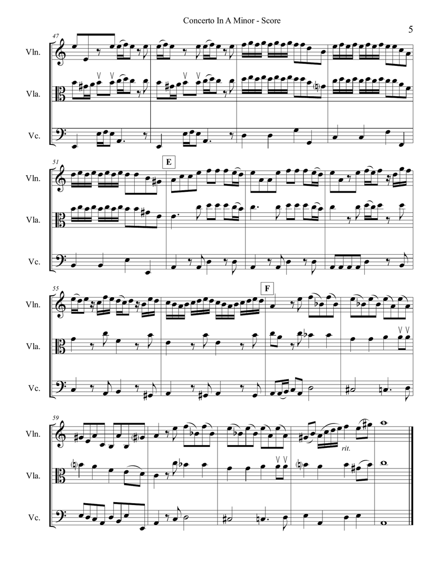 Vivaldi Concerto in A Minor, 1st mvt. for String Trio String Trio scores gallery preview page 5