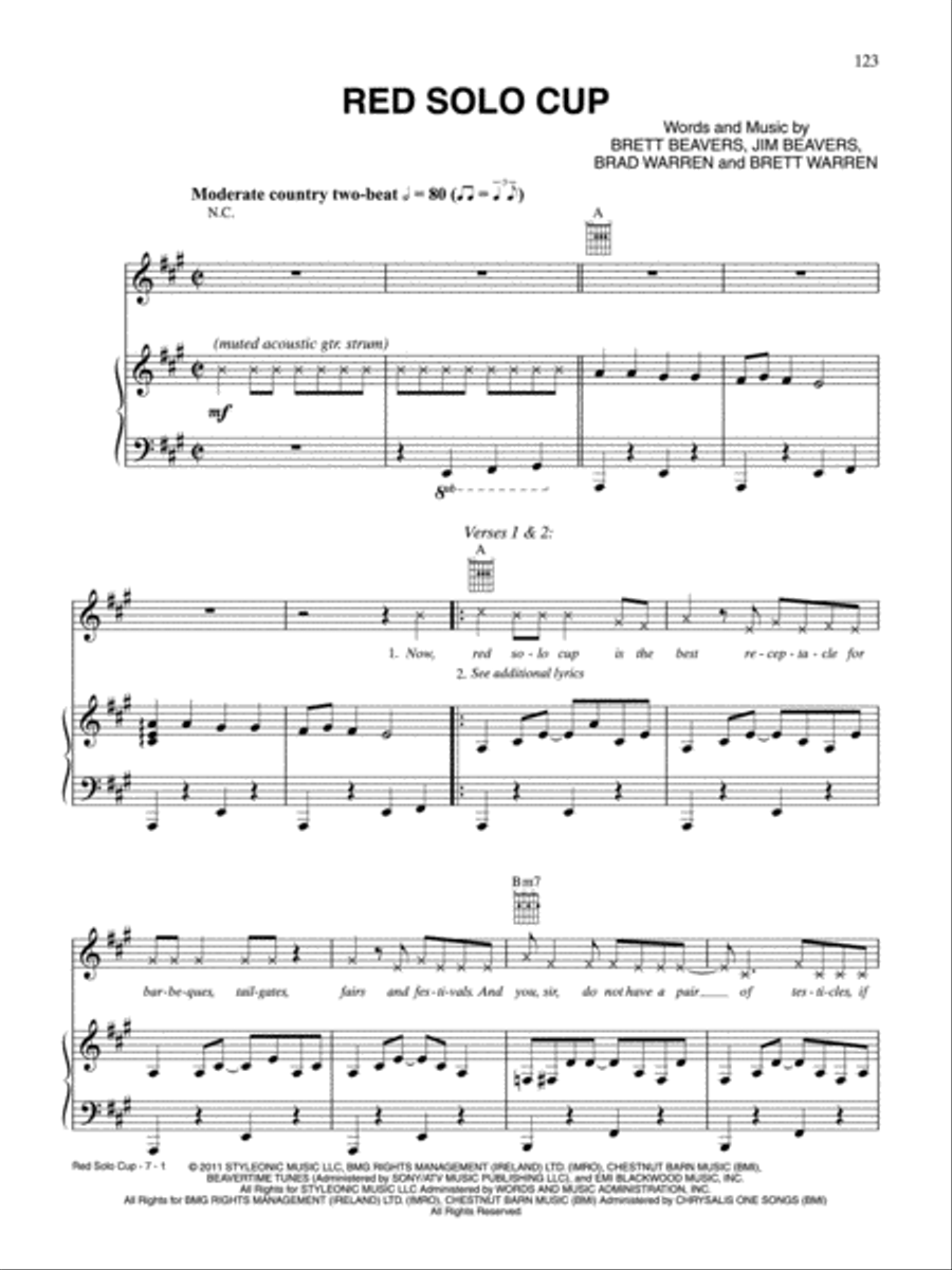 Red Solo Cup Piano, Vocal, Guitar scores gallery preview page 1