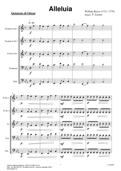 Alleluia by William Boyce for brass quintet/ensemble - score & parts (13) image number null