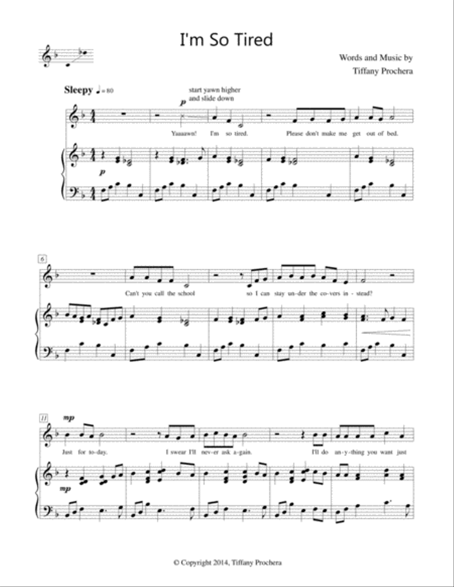 I'm So Tired - From Brain Freezes and Seven More Super Reasons To Sing A SIlly Song Voice Solo scores gallery preview page 2
