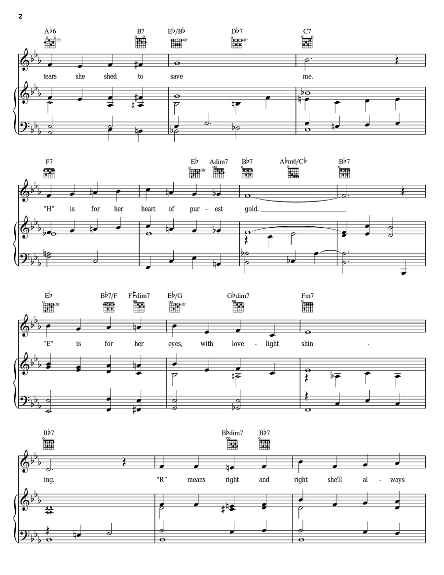 M-O-T-H-E-R (A Word That Means The World To Me) Piano, Vocal, Guitar scores gallery preview page 2