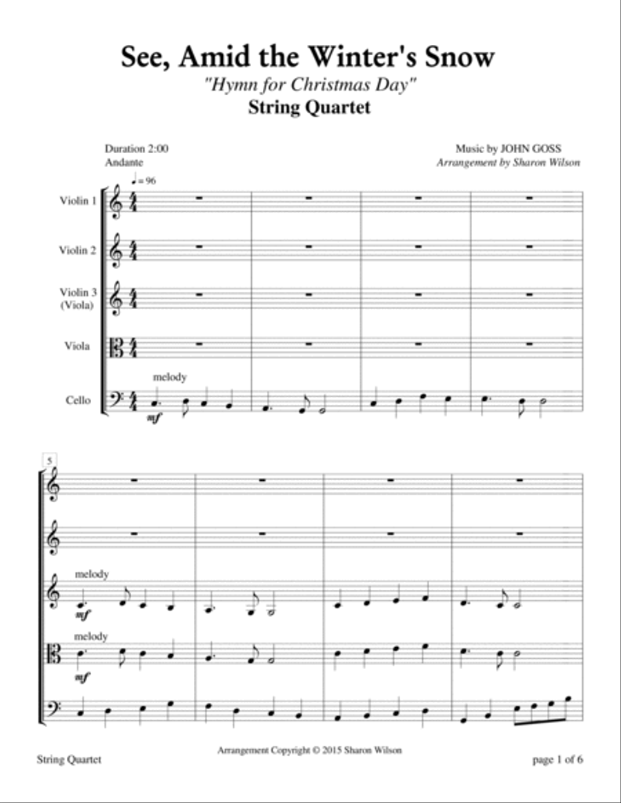 See, Amid the Winter's Snow (for String Quartet) image number null