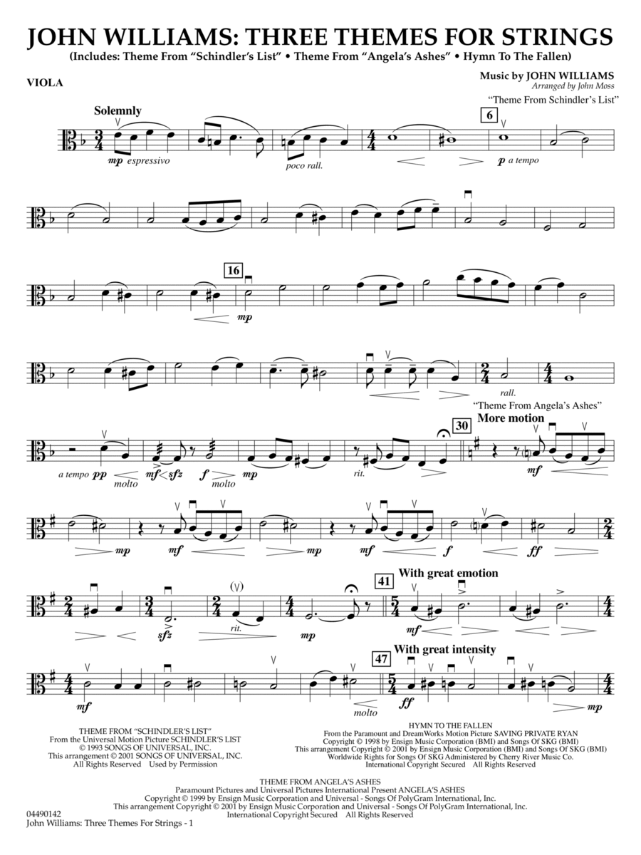 John Williams: Three Themes for Strings (arr. John Moss) - Viola