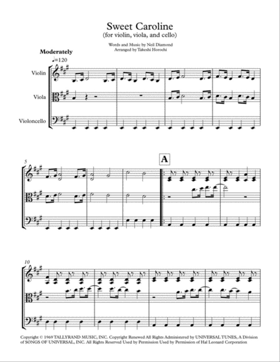 Sweet Caroline String Trio scores gallery preview page 1