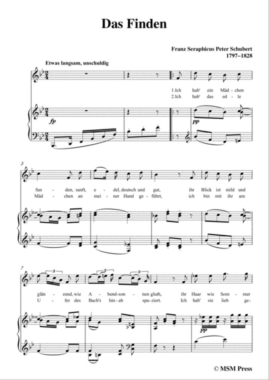 Schubert-Das Finden,in B Major,for Voice&Piano Voice scores gallery preview page 3