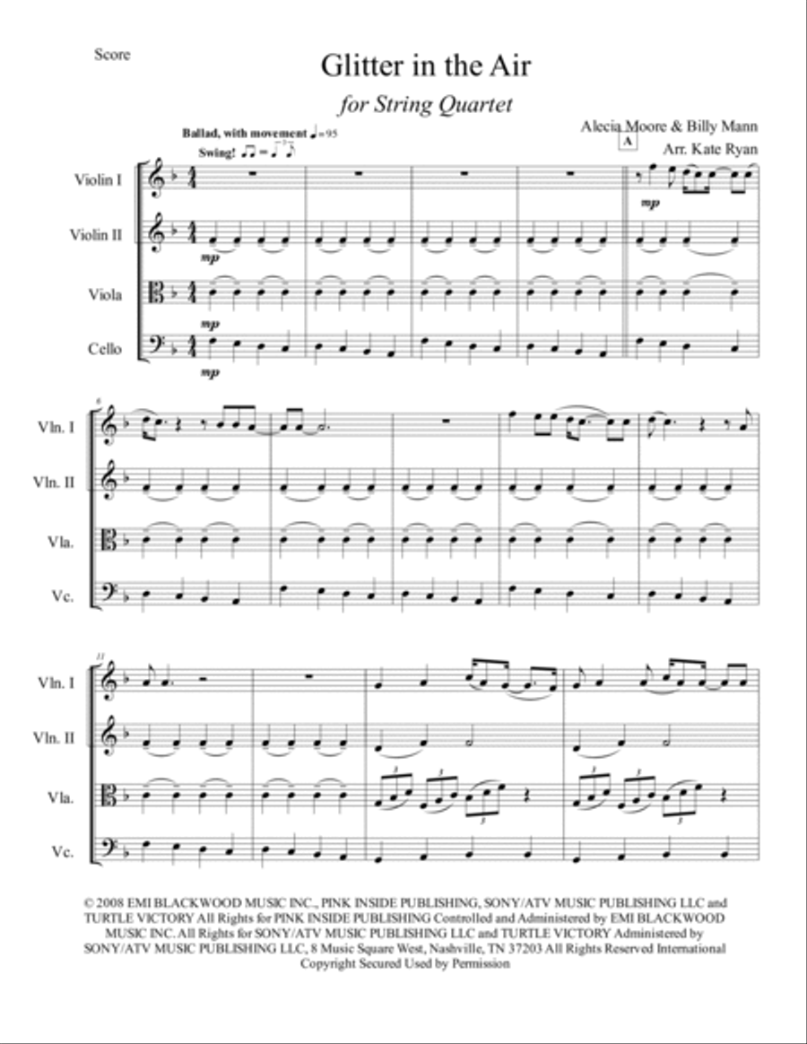 Glitter In The Air String Quartet scores gallery preview page 2