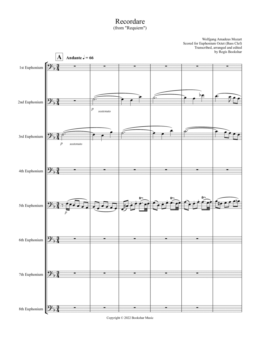 Recordare (from "Requiem") (F) (Euphonium Octet - Bass Clef)