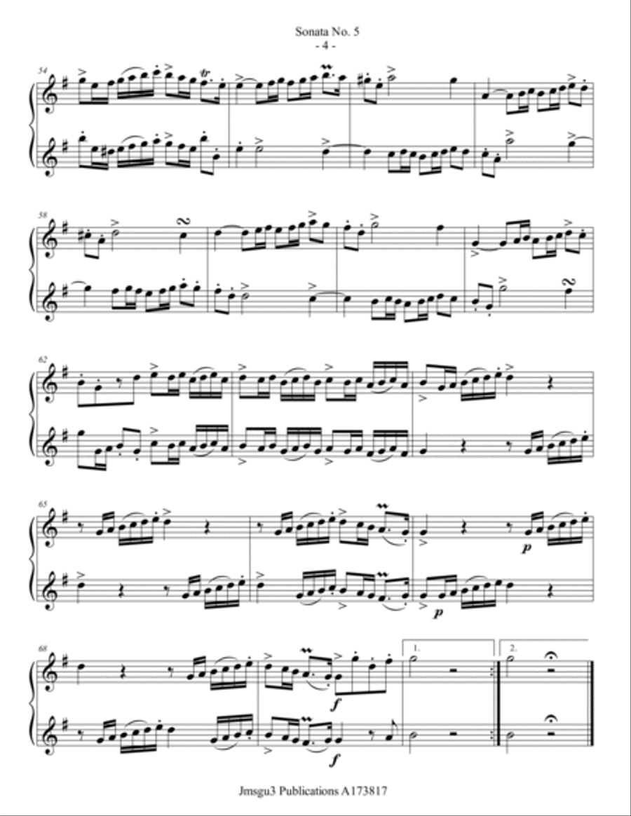 Loeillet: Sonata No. 5 for Alto Flute Duo Flute Duet scores gallery preview page 4