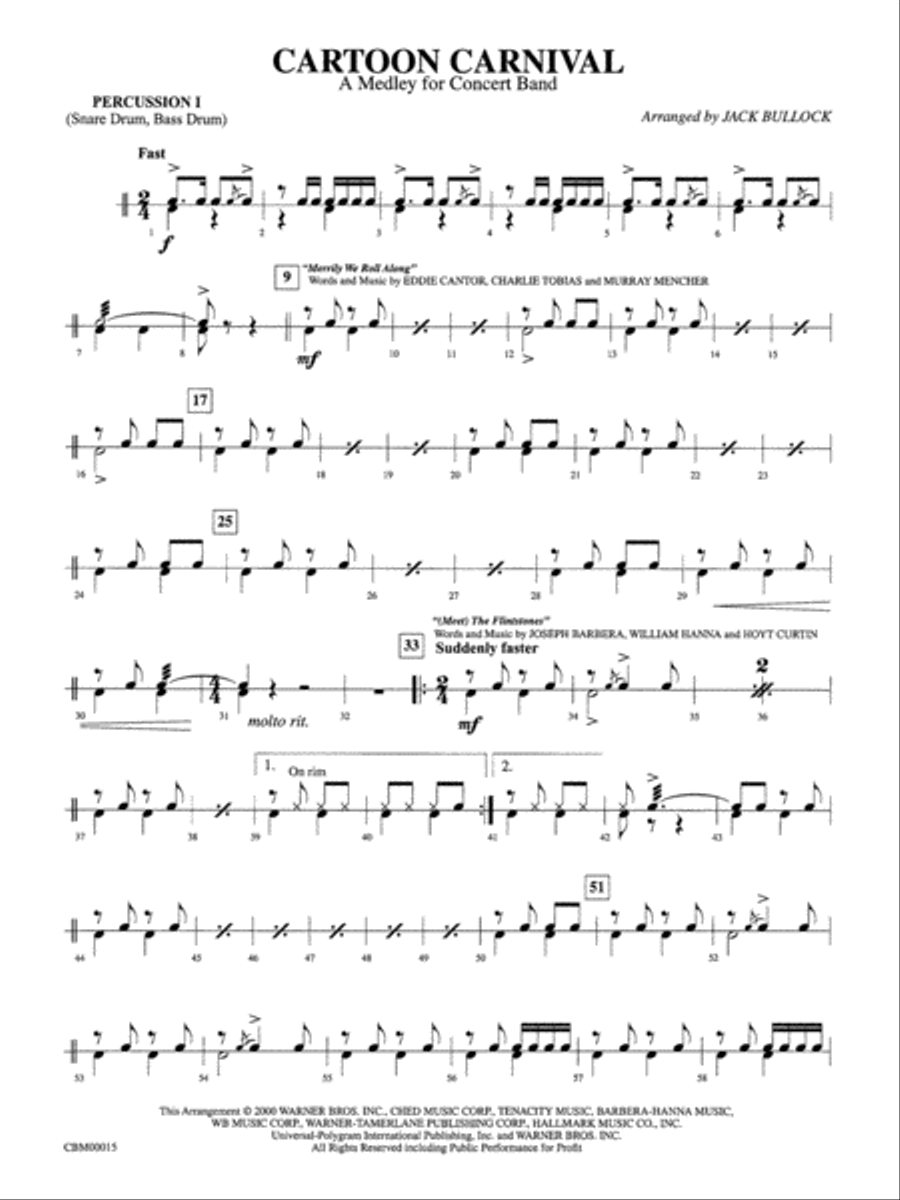 Cartoon Carnival (Medley): 1st Percussion Concert Band scores gallery preview page 1