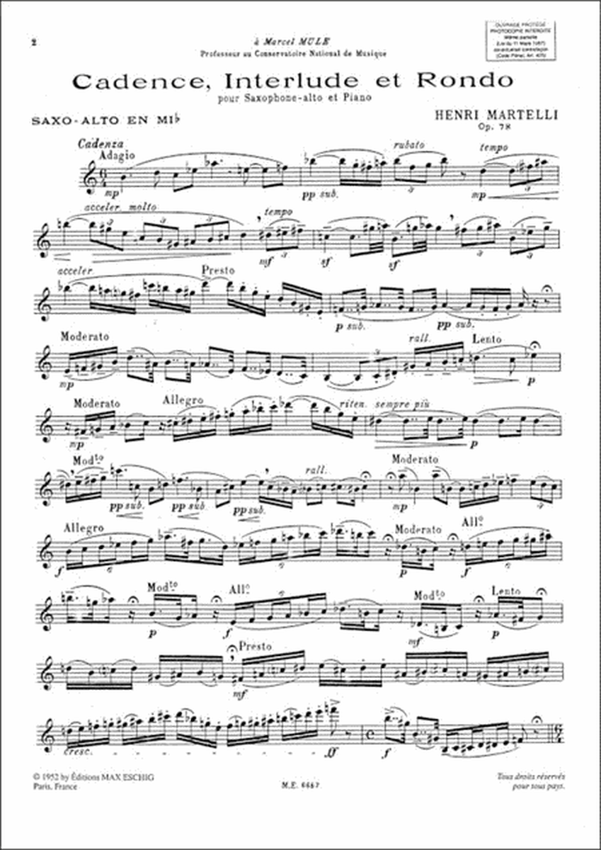 Cadence, Interlude E Rondo, Opus 78 (1952)