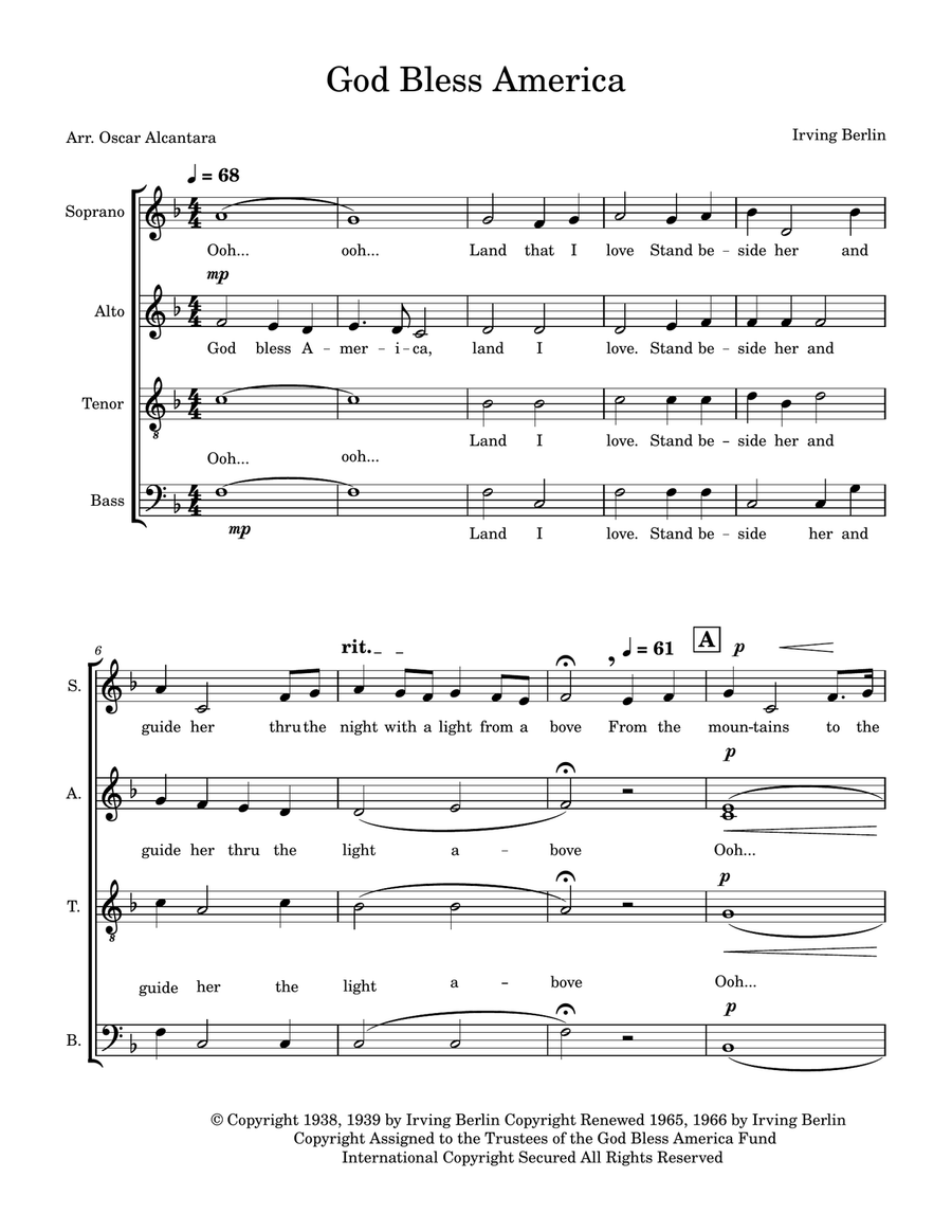 God Bless America ® God Bless America ® Divisi scores gallery preview page 1