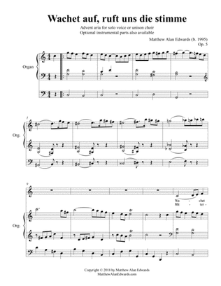 Op. 5 Aria: "Wachet auf, ruft uns die Stimme" (Vocal/Organ Score)