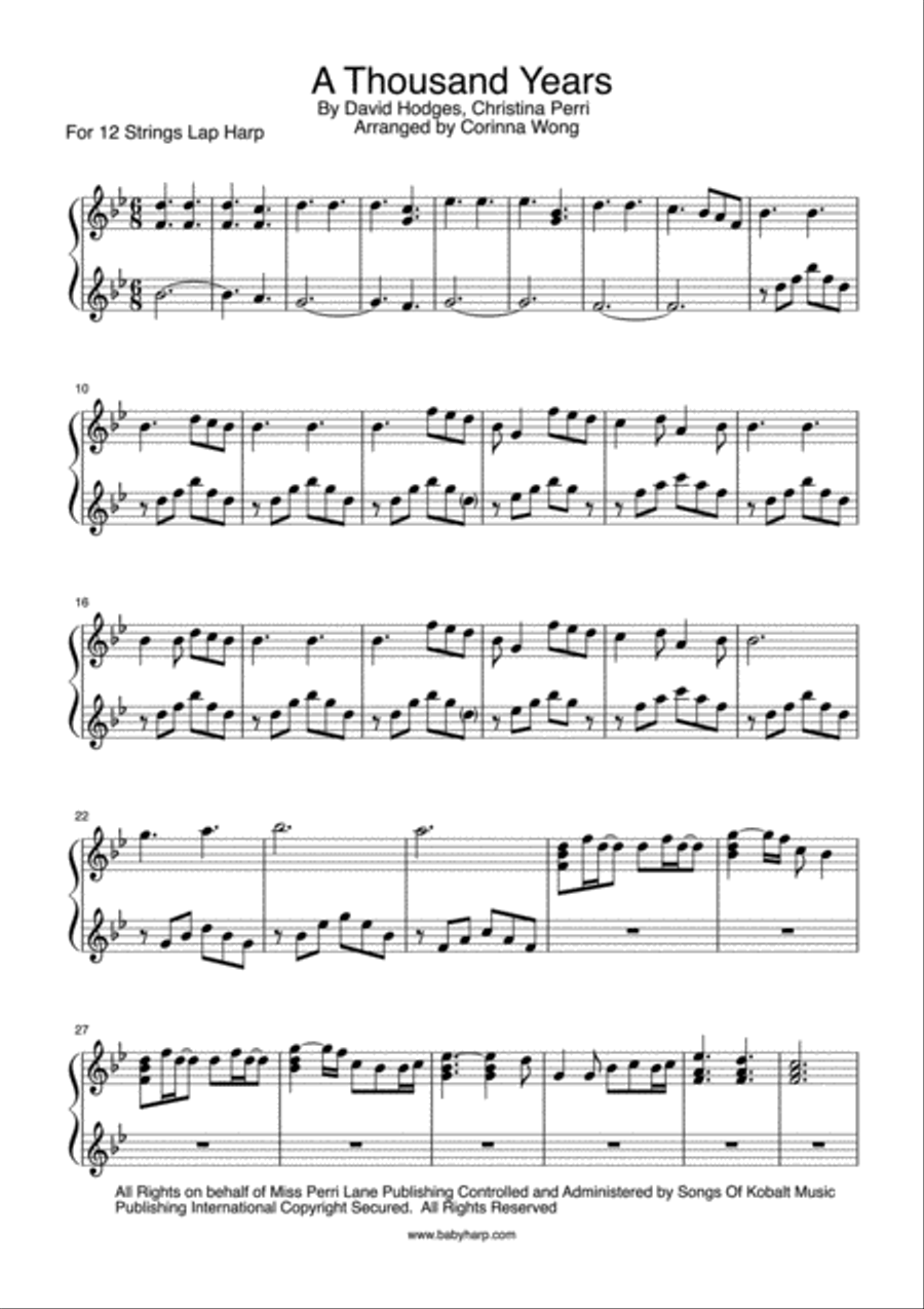A Thousand Years Harp scores gallery preview page 1