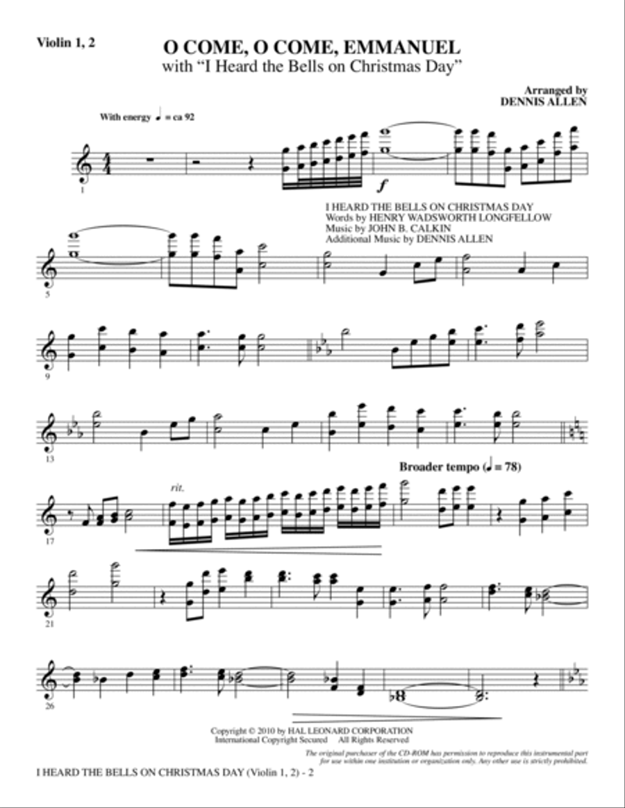 I Heard The Bells On Christmas Day (Celebrating Peace On Earth) - Violin 1, 2 Choir scores gallery preview page 2