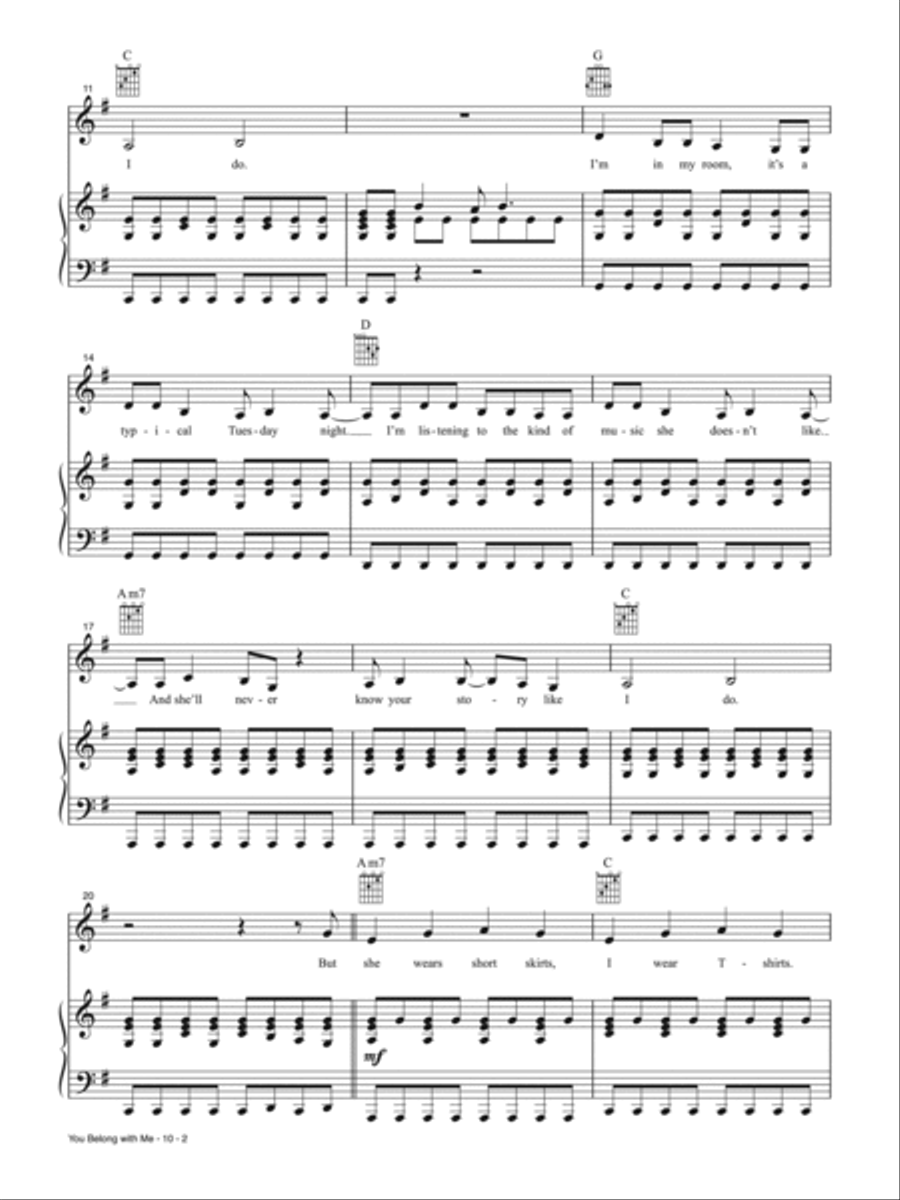 You Belong with Me Piano, Vocal, Guitar scores gallery preview page 2