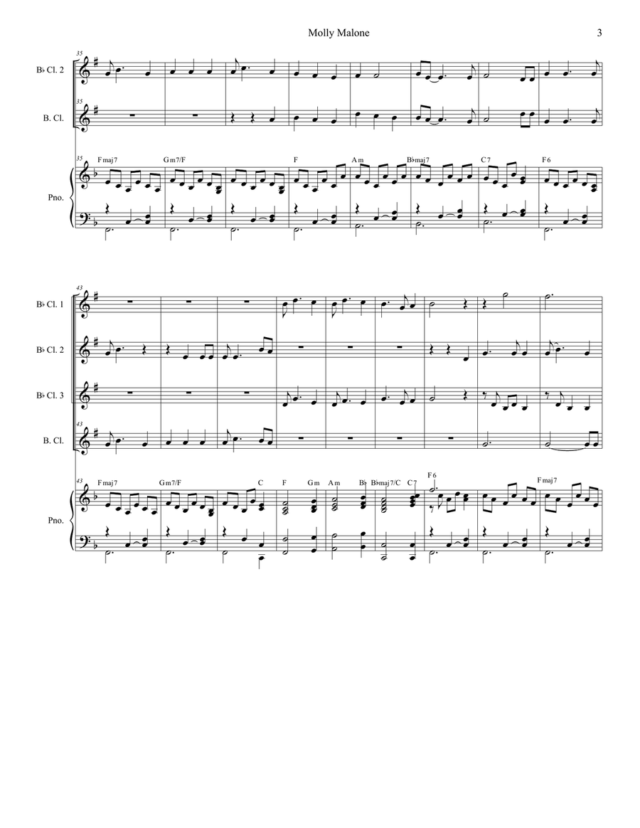 Molly Malone (for Clarinet Choir and Piano) Clarinet Choir scores gallery preview page 4