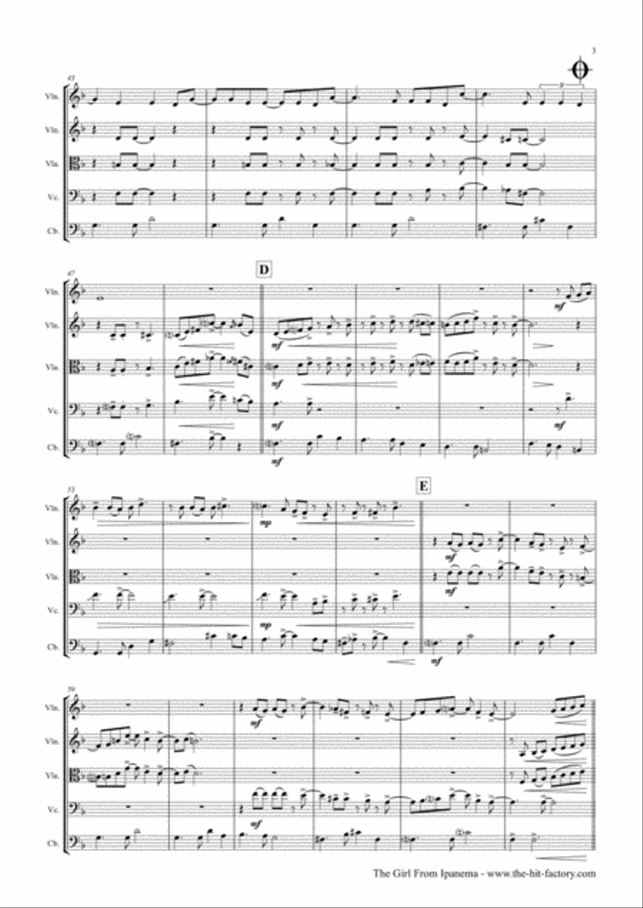 The Girl From Ipanema (Garota De Ipanema) String Quintet scores gallery preview page 3