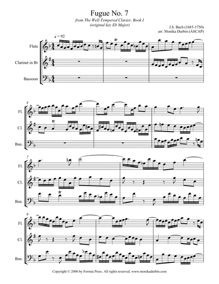Bach Fugue No. 7 for Woodwind Trio (Flute, Clarinet, and Bassoon)