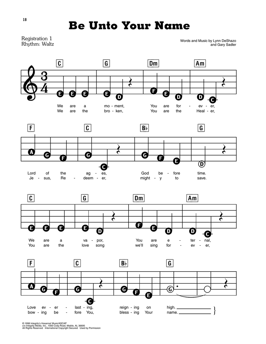 Be Unto Your Name Electronic Keyboard scores gallery preview page 1
