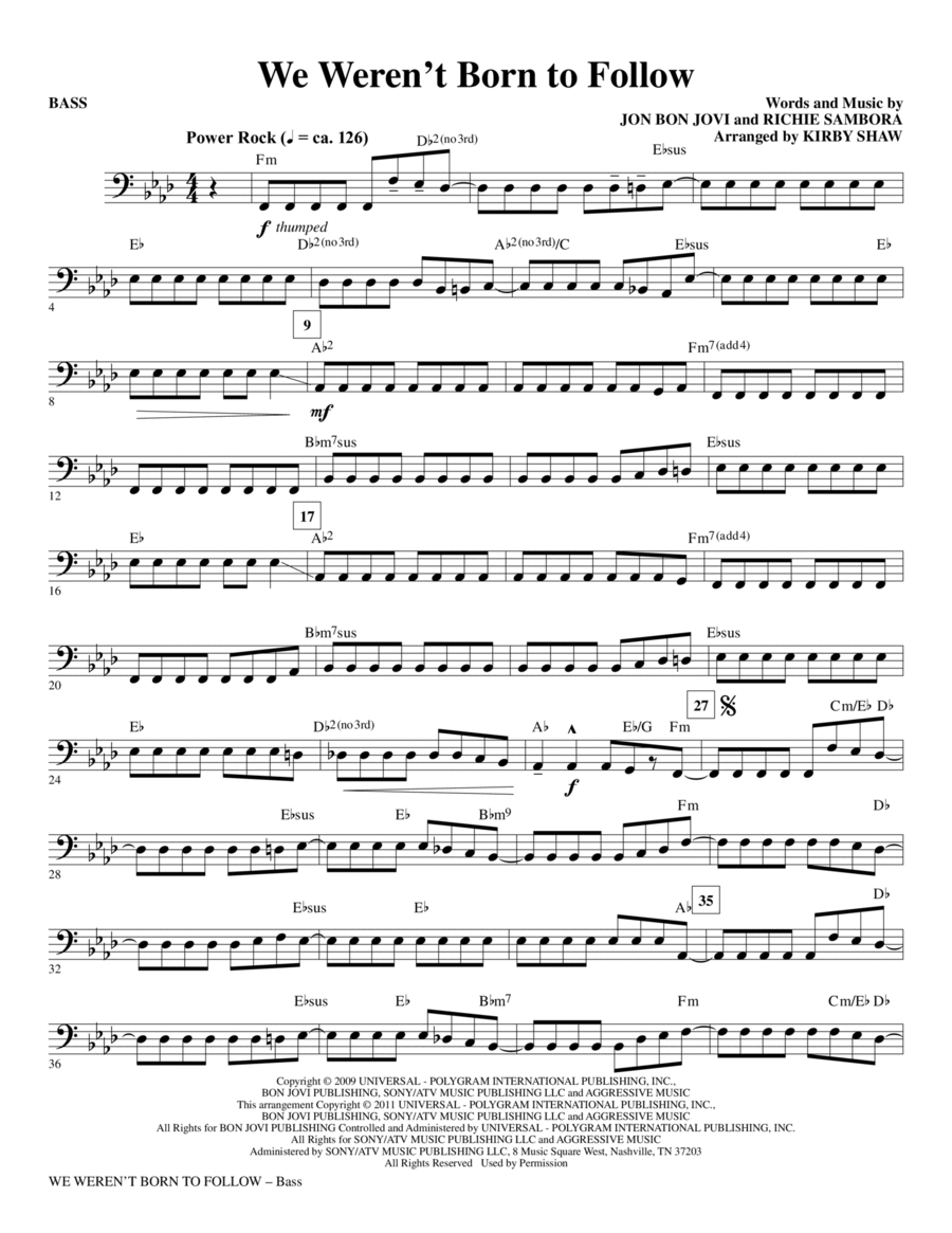 We Weren't Born To Follow - Bass Choir scores gallery preview page 1