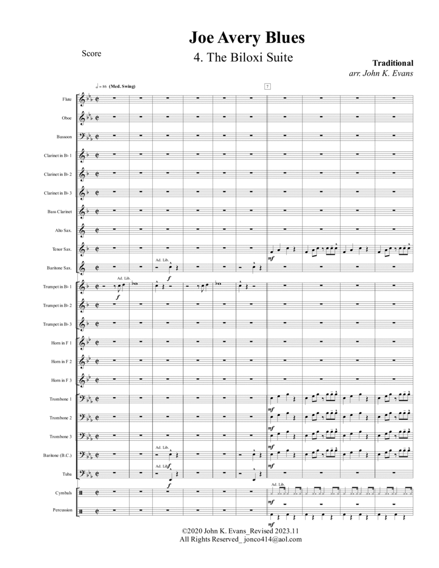 Joe Avery Blues Concert Band scores gallery preview page 1