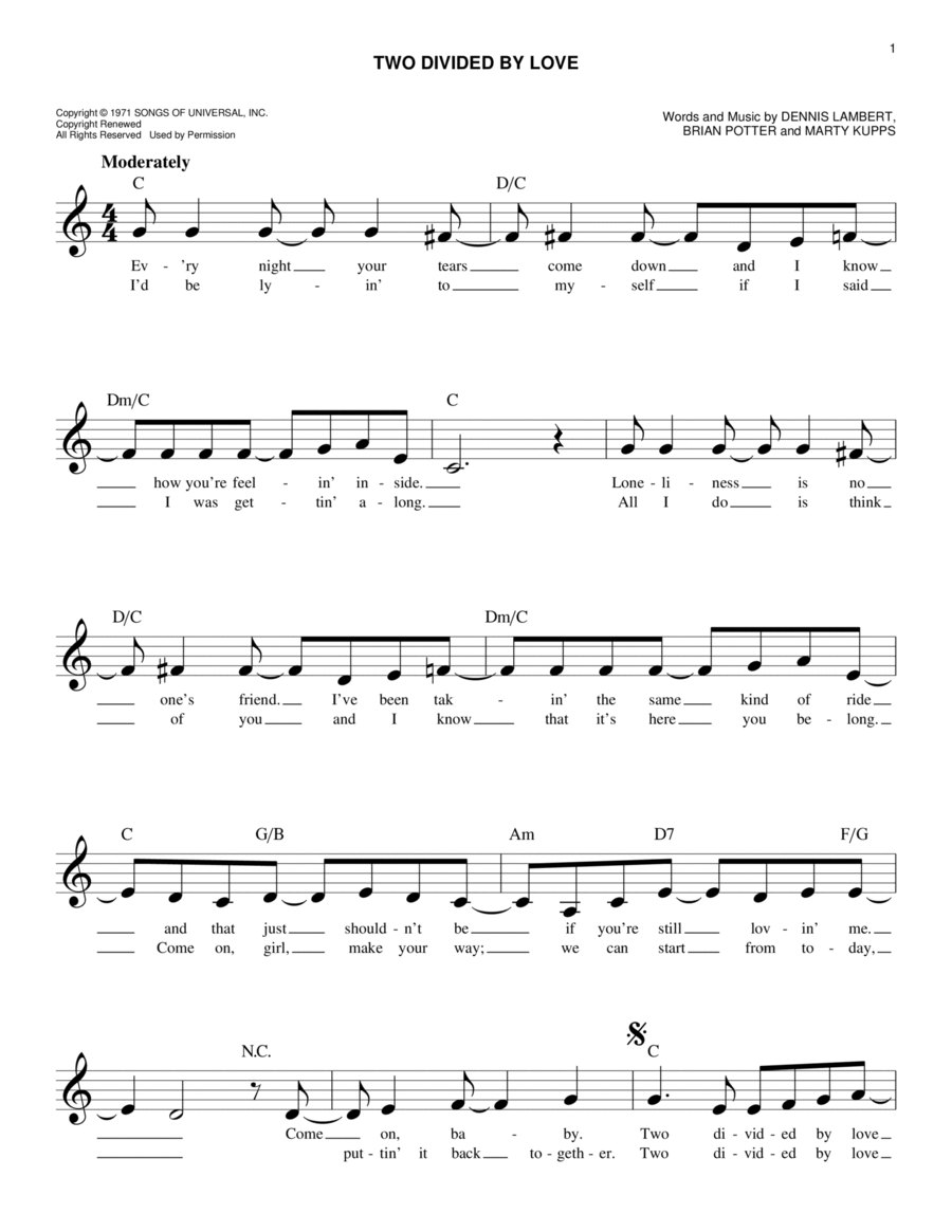 Two Divided By Love Two Divided By Love Piano scores gallery preview page 1