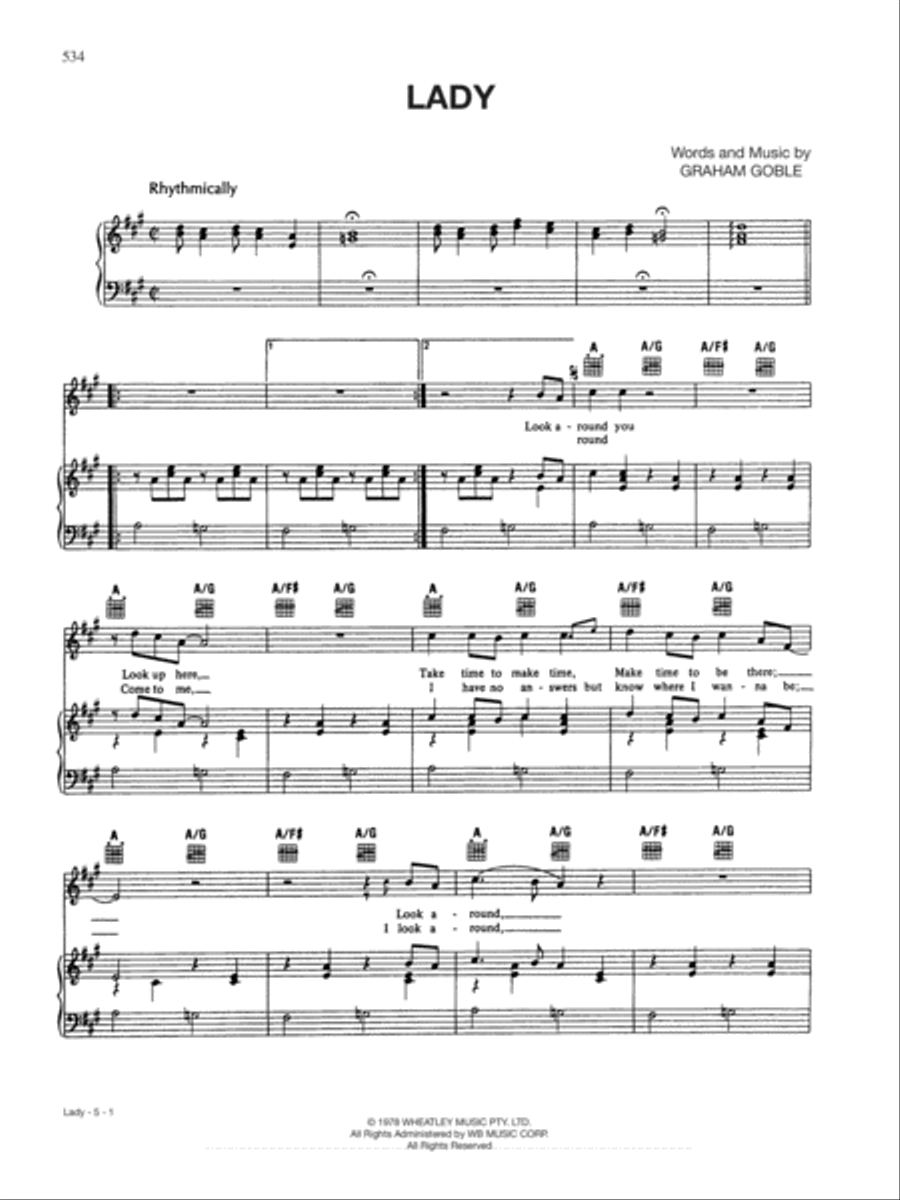 Lady Lady Piano, Vocal, Guitar scores gallery preview page 1