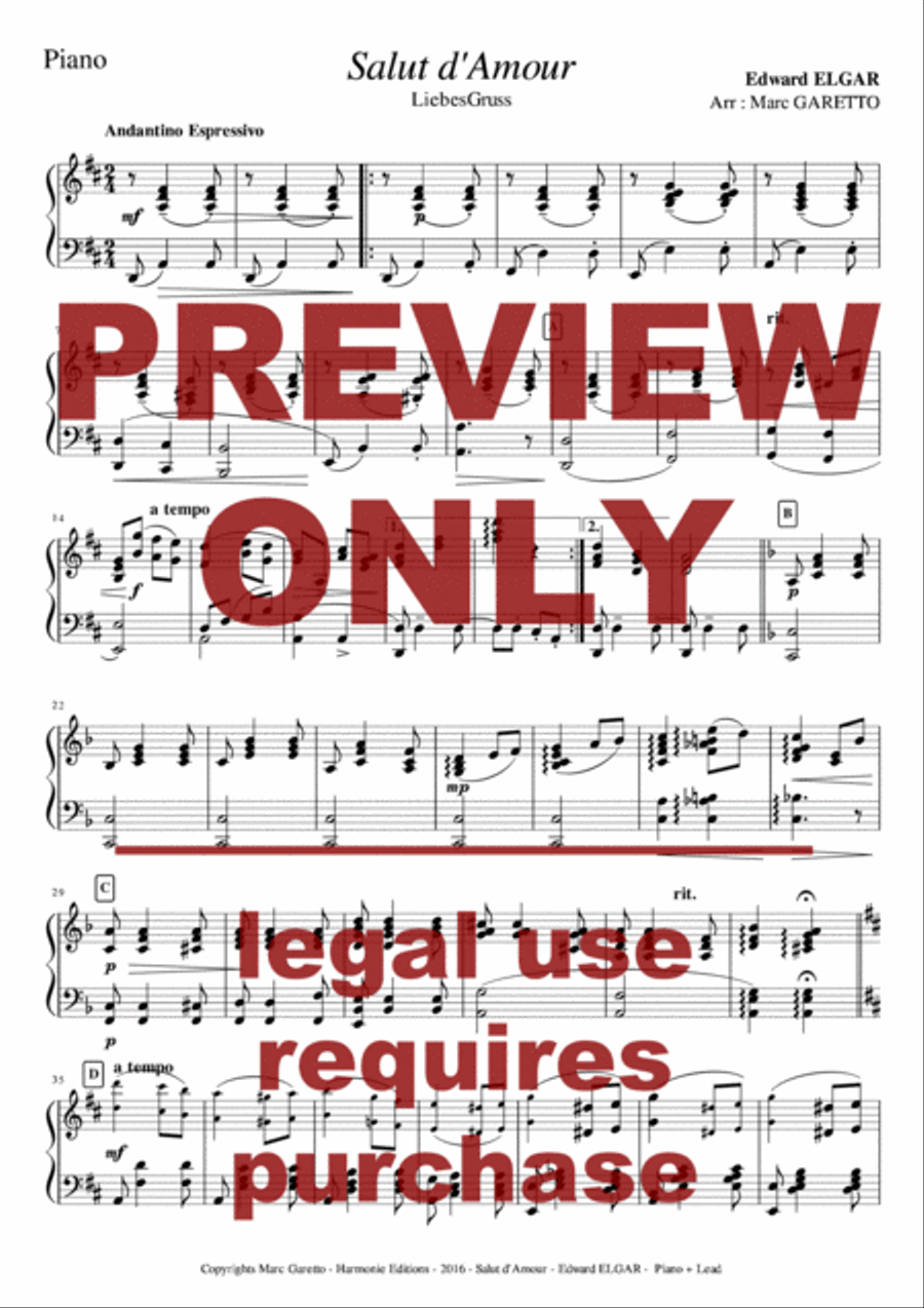 Salut d'Amour - LiebesGruss - EDWARD ELGAR - VIOLIN and PIANO - Arrangement by Marc GARETTO Violin Solo scores gallery preview page 5