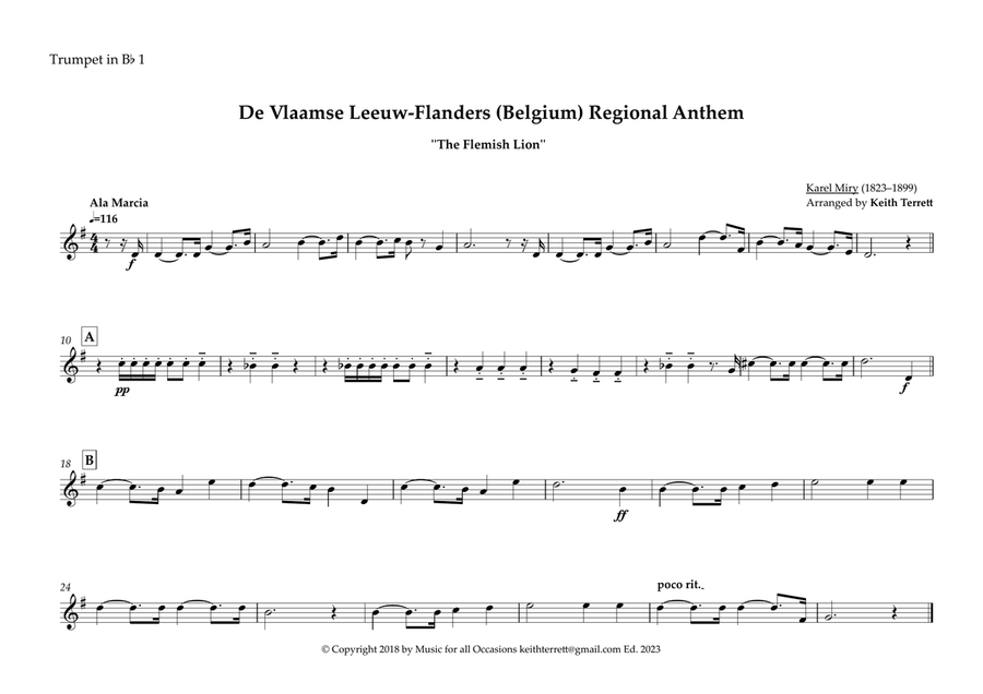 Flanders Regional Anthem for (De Vlaamse Leeuw-Flanders ) for Brass Quintet Brass Quintet scores gallery preview page 5