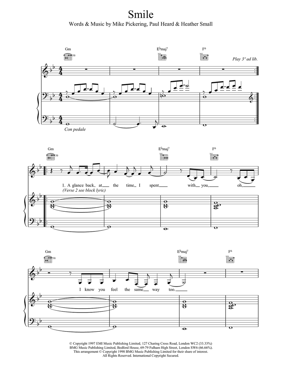 Smile Piano, Vocal, Guitar scores gallery preview page 1
