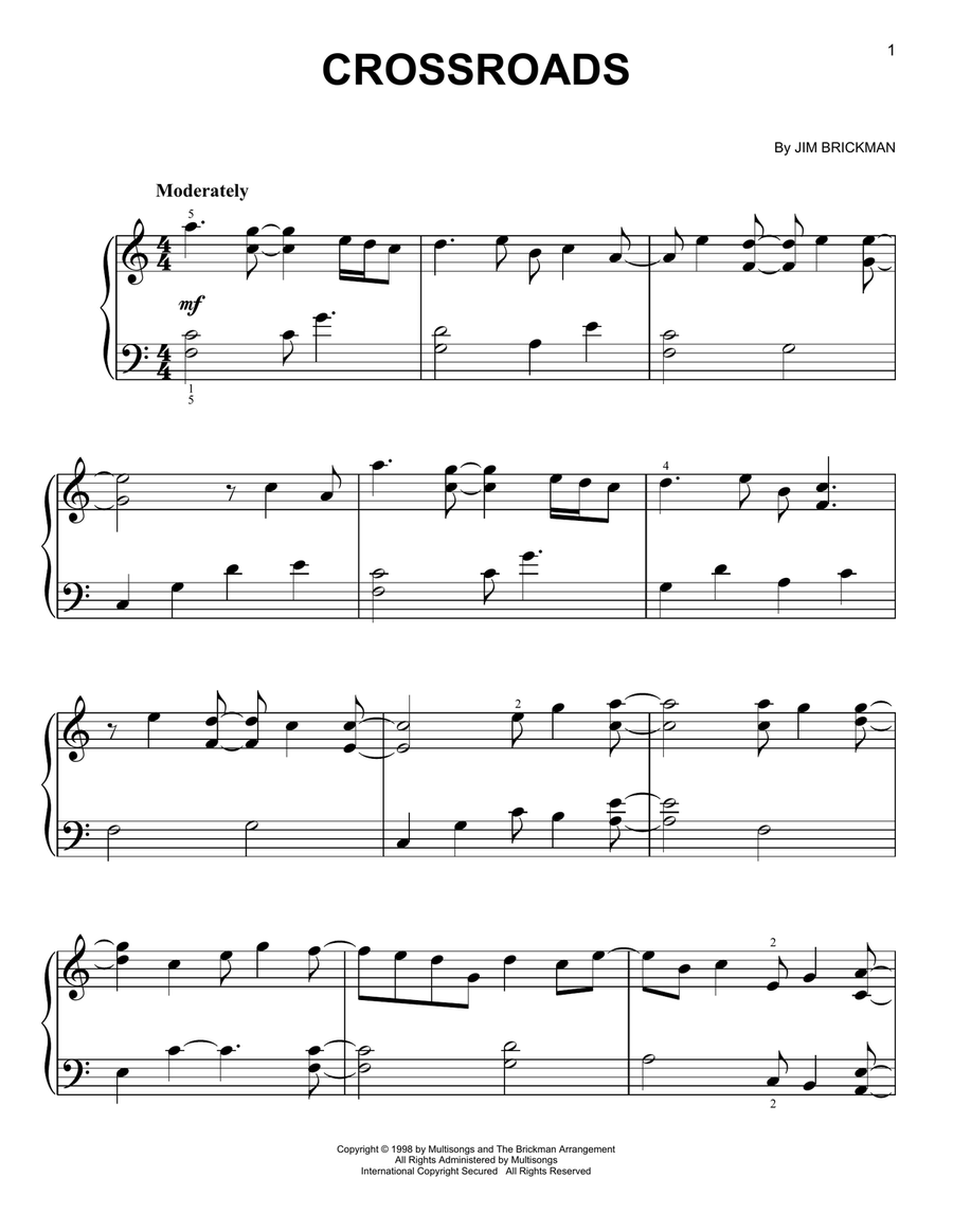 Crossroads Easy Piano scores gallery preview page 1