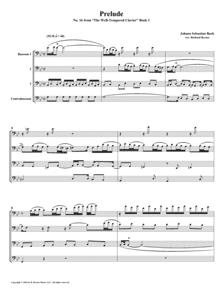 Prelude 16 from Well-Tempered Clavier, Book 1 (Bassoon Quartet) image number null