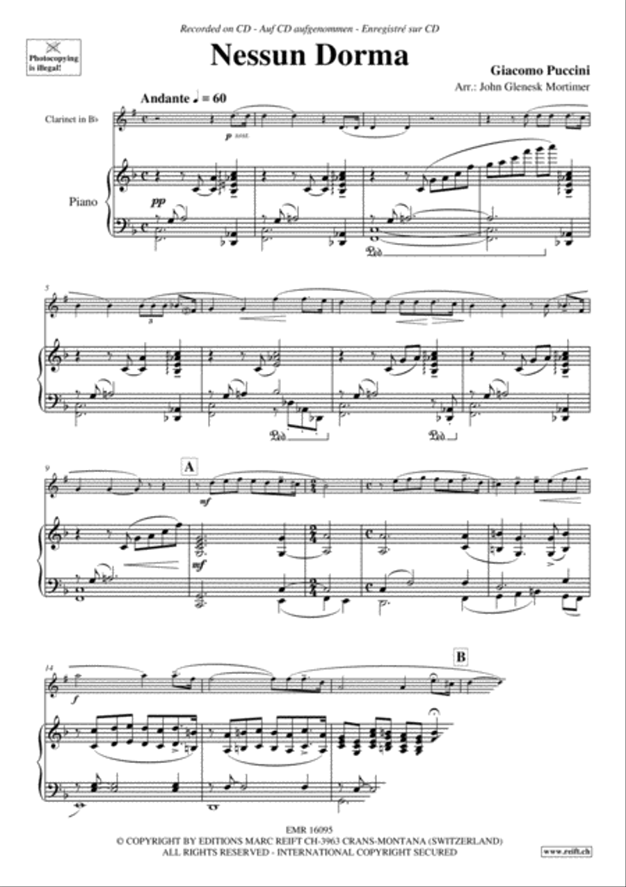 Nessun Dorma Clarinet Solo scores gallery preview page 4