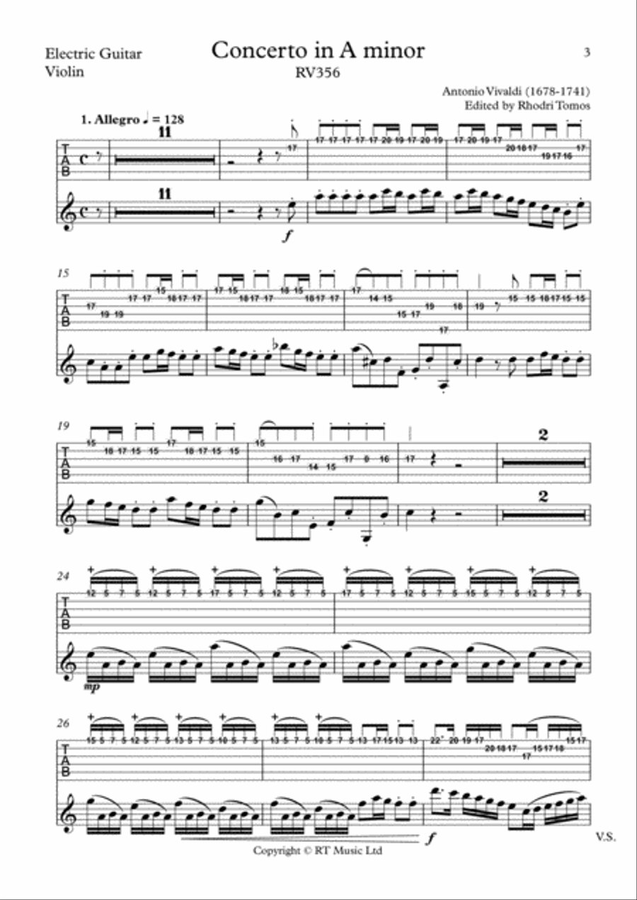 Vivaldi Concerto in A minor RV356 - Electric guitar solo part Electric Guitar scores gallery preview page 3