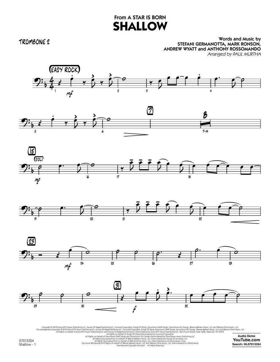 Shallow (from A Star Is Born) (arr. Paul Murtha) - Trombone 2 Jazz Ensemble scores gallery preview page 1