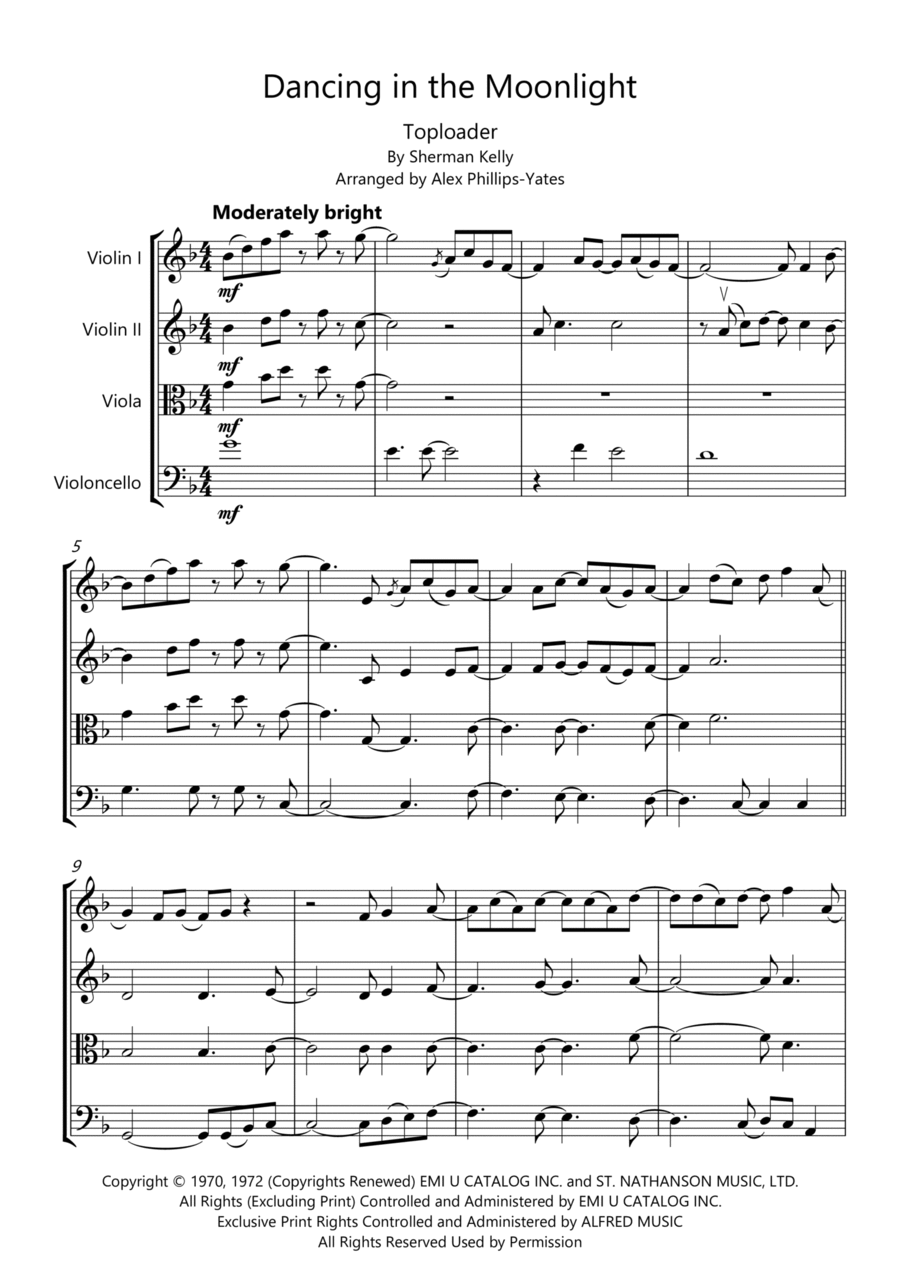 Dancin' In The Moonlight String Quartet scores gallery preview page 1