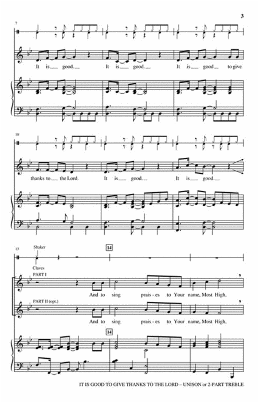 It Is Good to Give Thanks to the Lord Unison Choir scores gallery preview page 3