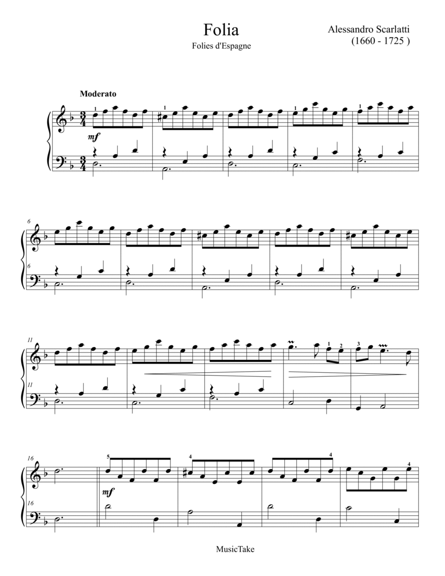 Folia Easy Piano scores gallery preview page 1