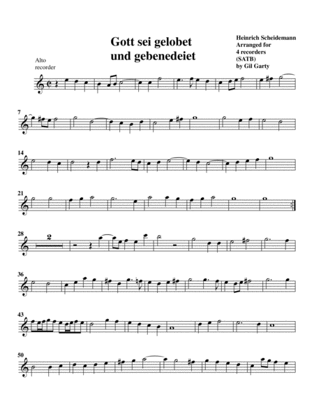 Gott sei gelobet und gebendeiet (arrangement for 4 recorders)
