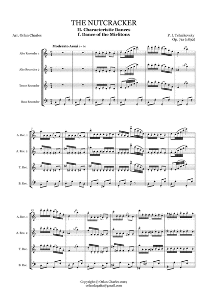 Tchaikovsky - The Nutcracker - Dance of the Mirlitons (arranged for recorder quartet) image number null