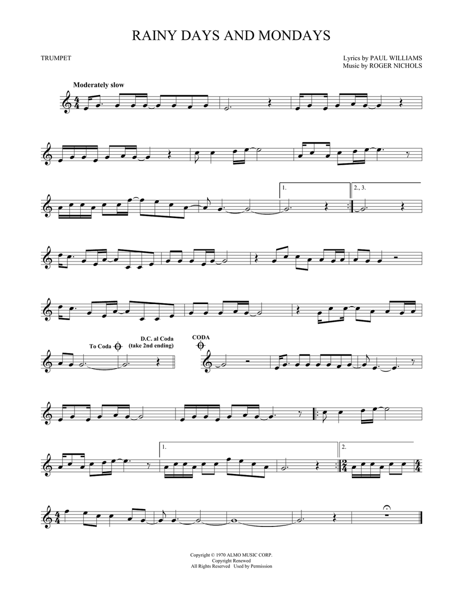 Rainy Days And Mondays Trumpet Solo scores gallery preview page 1