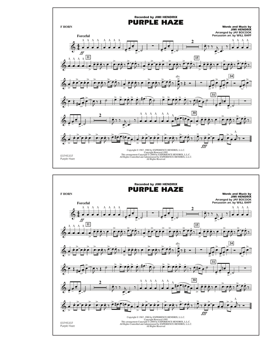 Purple Haze - F Horn Horn scores gallery preview page 1