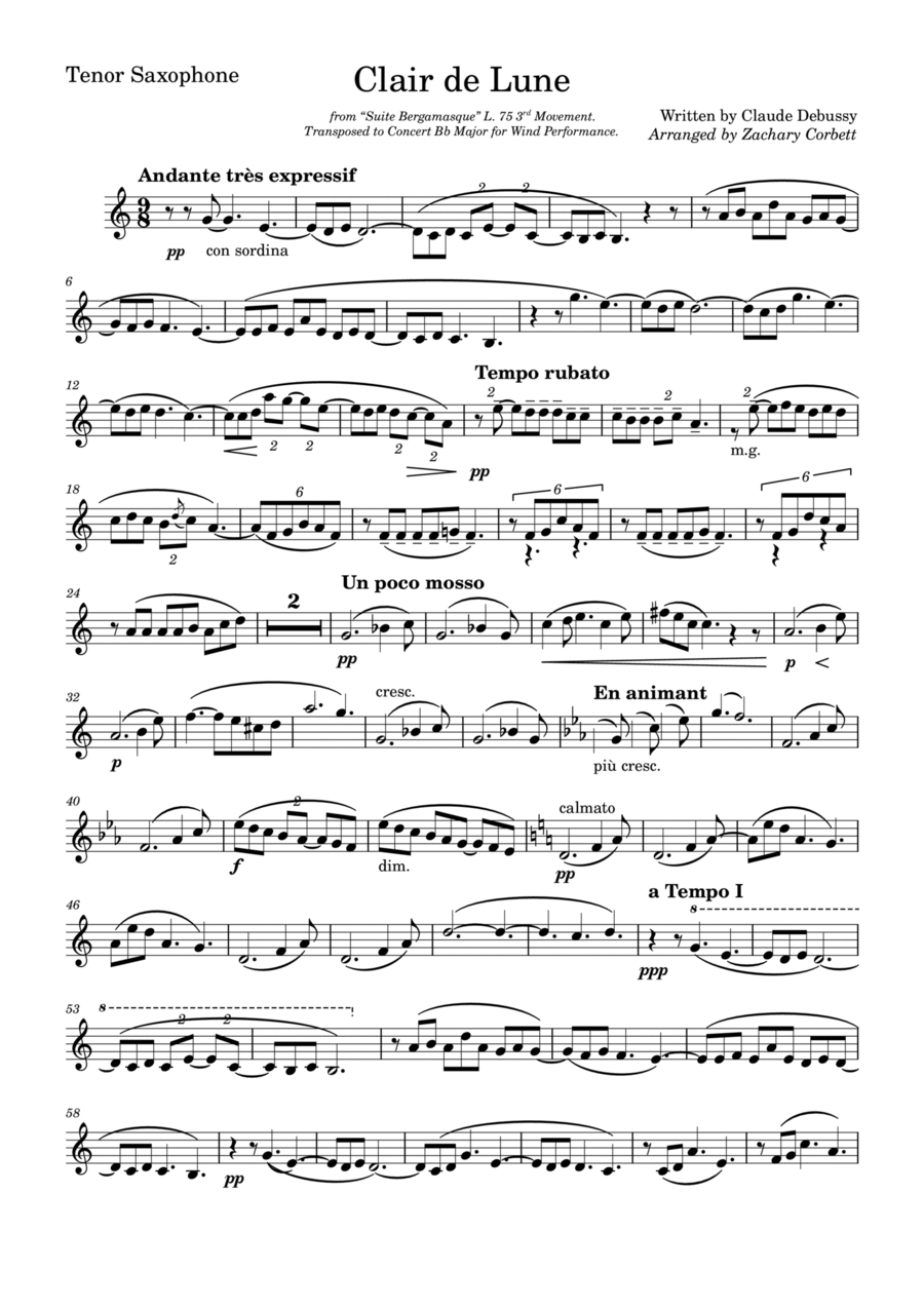Clair de Lune Clair de Lune Tenor Saxophone scores gallery preview page 1