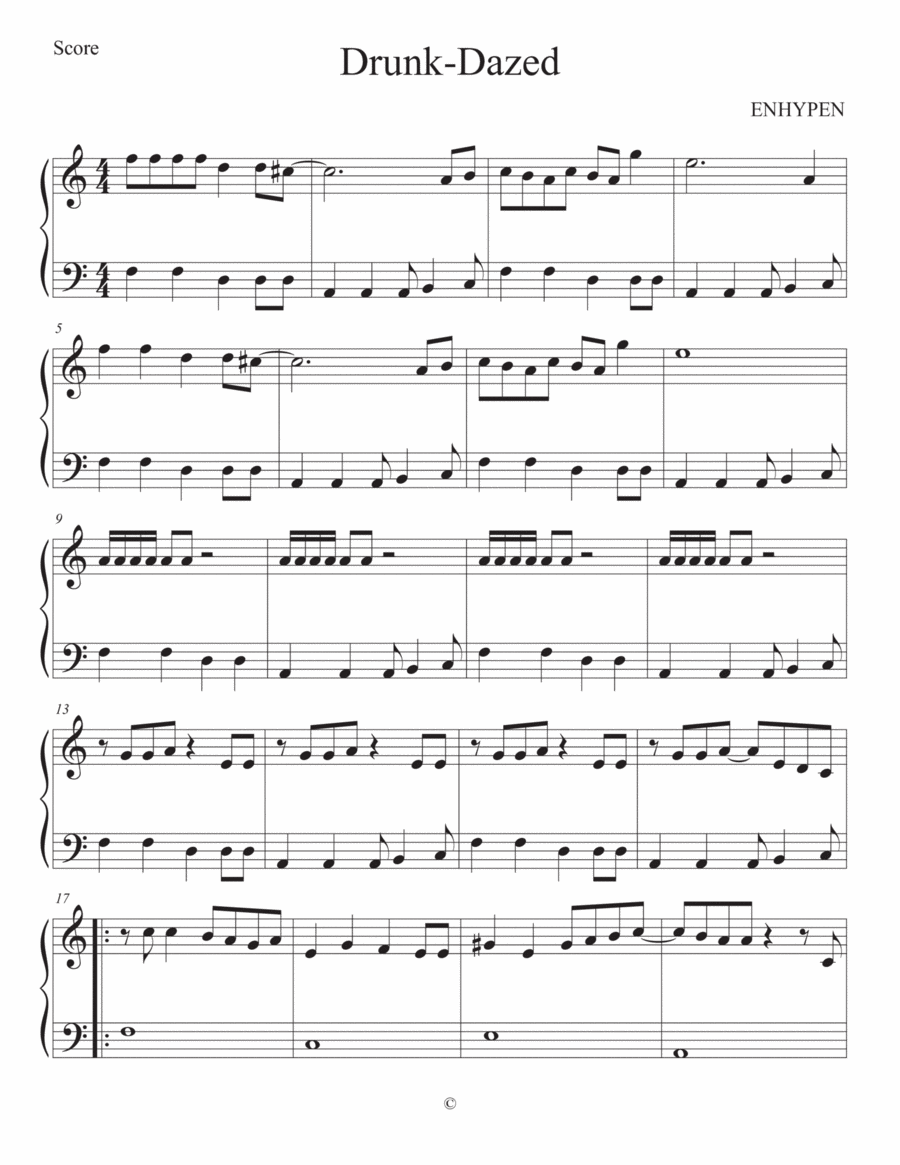 Drunk-Dazed Easy Piano scores gallery preview page 1